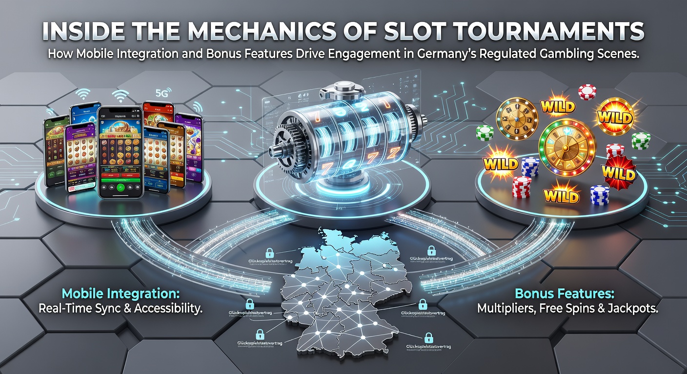 Slot-Turnier-Interface mit mobiler Integration und Bonus-Features auf einem Smartphone-Display in einem deutschen regulierten Casino-Setting
